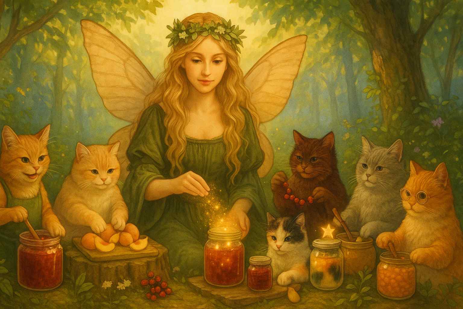 Баннер-заглушка: котики варят варенье в волшебном лесу
